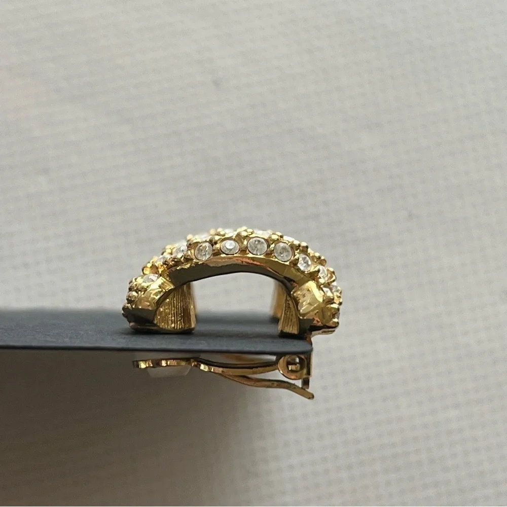 Vintage Swarovski Gold Tone Clip On Earrings